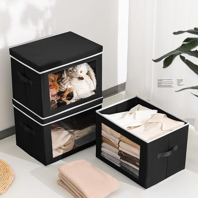 Homsorout Large Storage Bins with Lids - Fabric Storage Cubes with Window, Collapsible Bins for Clothes, 15.7 Inch Large Baskets for Bedroom, Dorm, Office, Black, 6 Pack - Image 4