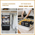 Surblue Hanging Closet Storage Bag Collapsible 3-Shelf Washable Oxford Fabric with 2 Hooks (L 11.41 * 11.41 * 19.68in, Black) - Image 2
