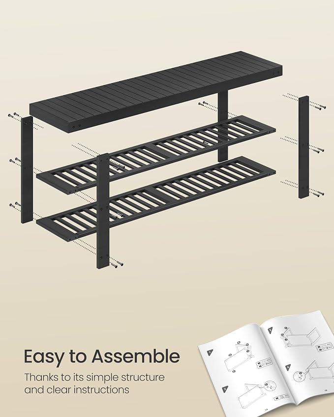SONGMICS Shoe Rack Bench, 3-Tier Bamboo Entryway Bench, 42.9 Inches Width | Shoe Storage Organizer, Holds Up to 286 lb, Ink Black, BAMBOU Collection ULBS110B101 - Image 6