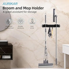 Broom Holder Wall Mount, Stainless Steel Mop and Broom Organizer, Broom Hanger with 2 Slots 2 Hooks for Home Kitchen, Garage, Garden and Laundry Room, Black - Image 3