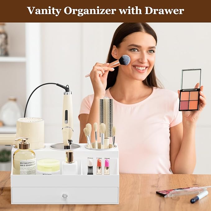 GFWARE Hot Hair Styling Tool Organizer with Drawer & 3 Cooling Cups, White - Image 3