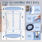 Light Blue Wooden Revolving Spice Rack 2 Tier Lazy Susan Organizer - Image 5