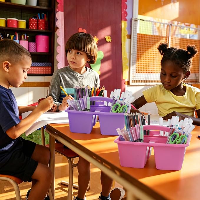 6 Pack 4 Compartment Classroom Caddy with Handle, Rainbow - Image 7