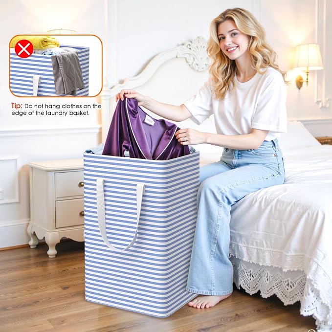 3-Pack Laundry Basket, Collapsible Laundry Hampers, 75L, Blue - Image 4