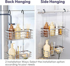 SWTYMIKI Shower Caddy Hanging Organizer - Over the Door Shower Caddy with Soap Holder, 11 Hooks, 2 Installation Ways, Stainless Steel Rustproof Bathroom Organizer, Sand Nickel - Image 2