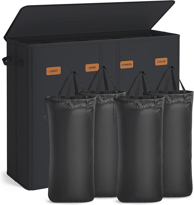 SONGMICS 210L Laundry Hamper, 4-Compartment Laundry Sorter with Lid by Unknown