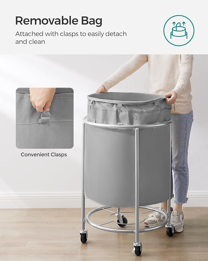 SONGMICS Laundry Basket with Wheels,190L, Steel Frame, Removable Bag - Image 6