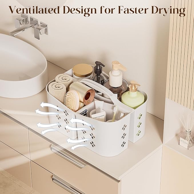 Portable Shower Caddy with Handle, Large Capacity Shower Basket Organizer, Quick-Drain Bathroom Storage Tote, Durable Plastic Shower Organizer for College Dorm, Beach, Gym, Travel Essentials, White - Image 6
