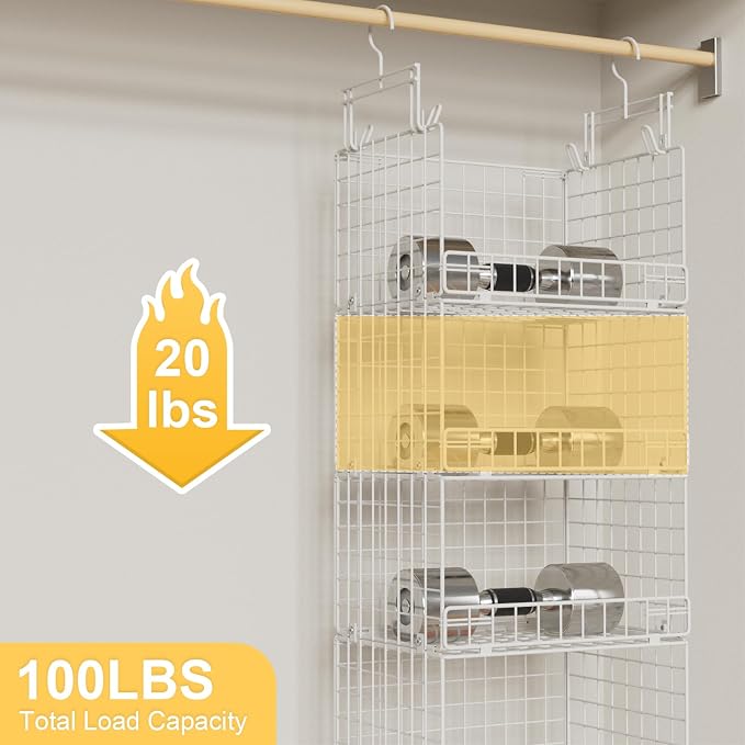 VyGrow 5 Tier Hanging Closet Organizer with Adjustable Dividers, Heavy-Duty Storage Shelves for Clothing, Kitchen, Laundry Room, Extra Large Baskets, 15.7" W x 11.8" D x 51" H, White - Image 6