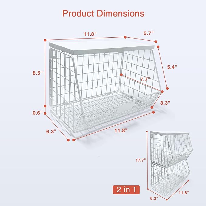 Goozii Wall Mount Bathroom Storage Basket, Fruit Produce and Vegetable Baskets for Kitchen Counter, Hanging Wire Storage Basket for Laundry Room Bedroom Closet Pantry Boys Girls Room (White) - Image 7