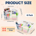 6 Pack 4 Compartment Classroom Caddy with Handle, Clear - Image 2