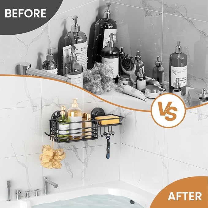 LEVERLOC Suction Cup Shower Caddy, Bathroom Shelf With Hook & Soap Holder - Image 6