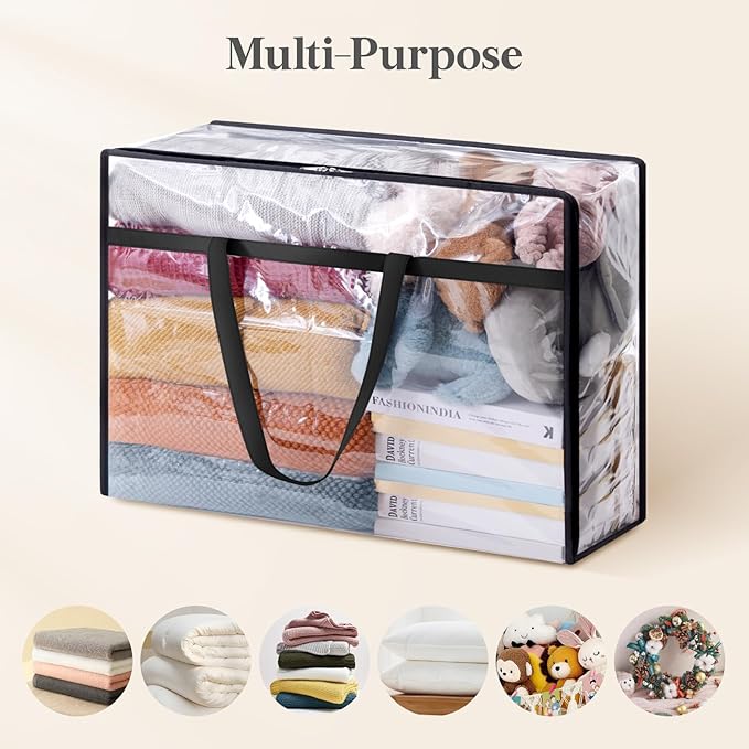 Lifewit 75L Clear Clothes Storage Bags,Plastic Foldable Blanket Storage Bag | 2 Pack Vinyl Foldable Moving Bags with Zipper, Closet Organizers and Storage Containers for Bedding, Duvet, Comforter - Image 5