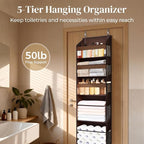 5 Tiers Over Door Organizer with 10 Mesh Side Pockets, 44 lbs Weight Capacity Hanging Storage Organizer with Clear Window Kids Toys, Shoes, Diapers, Dark Brown - Image 3