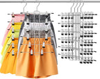 4 Pack Pants & Skirt Hangers Space Saving Hanging Closet Organizer and Storage, Upgrade Skirt Hangers with Clips and 360° Swivel Hook, Closet Storage by Lumigens