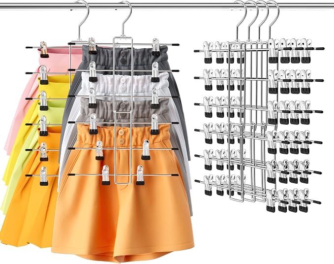 4 Pack Pants & Skirt Hangers Space Saving Hanging Closet Organizer and Storage, Upgrade Skirt Hangers with Clips and 360° Swivel Hook, Closet Storage by Lumigens