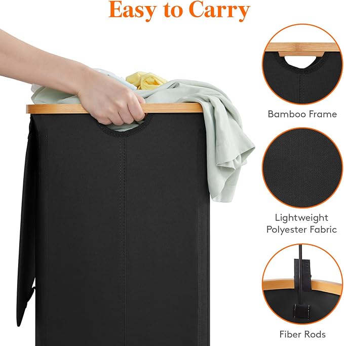 Lifewit 80L Large Laundry Basket with Lid, Removable Bags, Black - Image 6