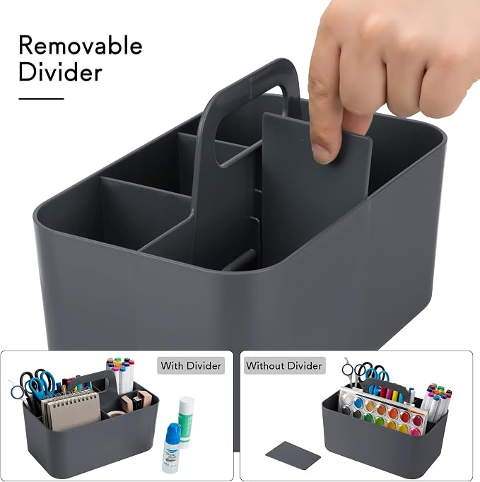 Tiawudi Multipurpose Caddy Organizer, Plastic Caddy with Handle, Stackable Desk Organizer for Stationery, Marker and Pencil, Office Supplies Organizer, Dorm Caddy - Image 4