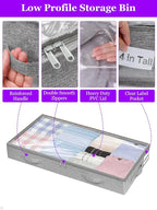4-in Low Profile Under Bed Storage, No Structure, 2-Pack, Gray | 4" Ultra-Slim, Clear Lid, Reinfoced Handles & Smooth Zips, Dustproof & Waterproof, for Low Bed, Couch, Crib Storage - Image 6