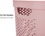 Mind Reader Slim Laundry Hamper with Lid, 60L Clothes Basket, Ventilated Plastic, Pink - Image 4