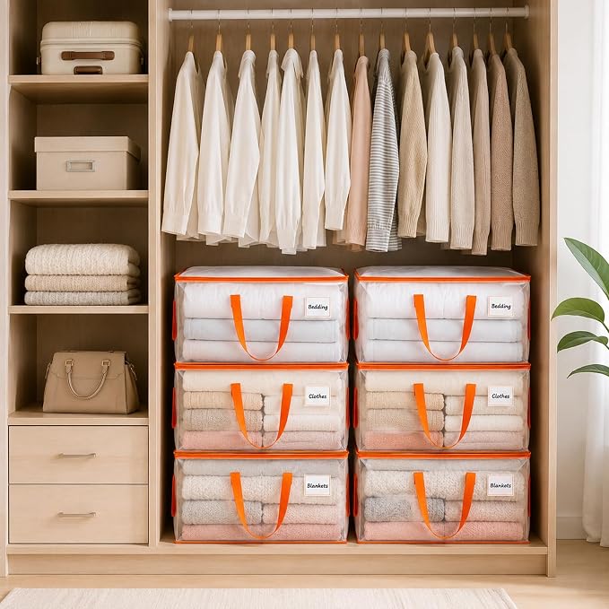 KYODOLED 10-Pack Clear Moving Bags Heavy Duty Extra Large, Storage Totes | Transparent, Reinforced Handles & Strong Zippers, Label Pocket, for College Dorm, Clothes, Bedding, Toys, Space-Saving - Image 3