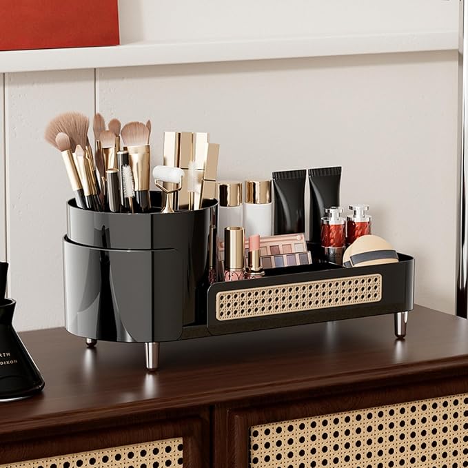 Booklov Rotating Makeup Organizer for Vanity Countertop, Black - Image 3