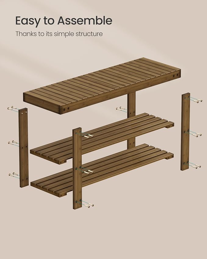 SONGMICS Shoe Rack Bench, 3-Tier Bamboo Entryway Bench, 35.4 Inches Width | Shoe Storage Organizer, Holds Up to 286.6 lb, Yellow Brown, BAMBOU Collection ULBS090K01 - Image 6