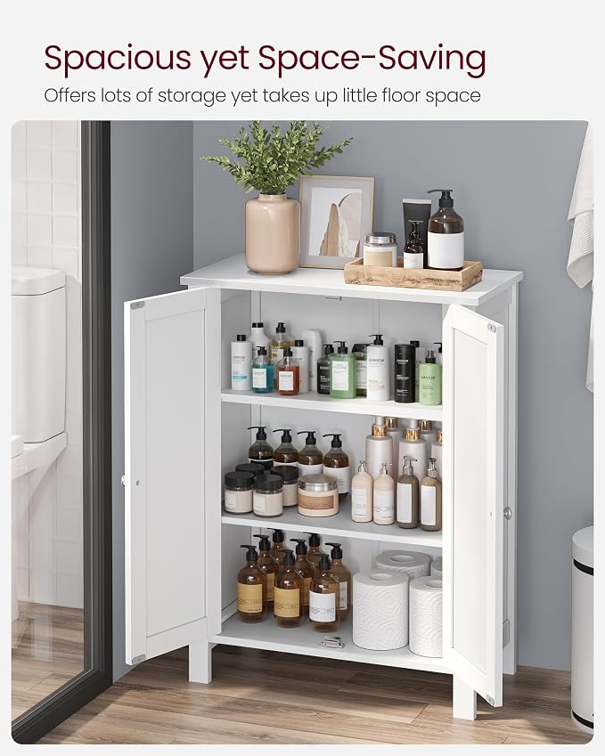 VASAGLE Bathroom Floor Storage Cabinet, Adjustable Shelves, Cloud White - Image 3