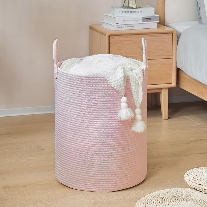 YOUDENOVA Cotton Rope Laundry Hamper Basket, 58L Blanket Basket for Nursery - Image 2