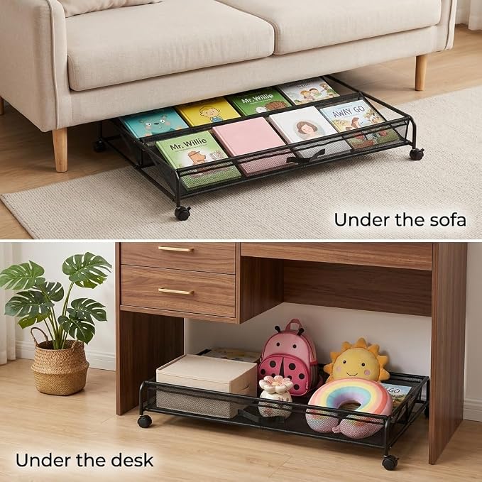 Goaste Under Bed Shoe Storage Organizer with Wheels, Rolling Underbed Storage Containers, Metal Shoe Rack Drawer Space Saving for Bedroom Organization, Shoes, Toys (Black) - Image 8