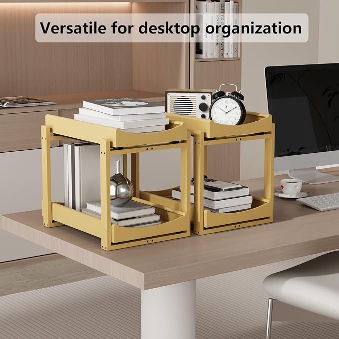 Bamboo Under Sink Organizer Adjustable Height 2 Tier Bathroom Organizer Pull Out Cabinet Storage Kitchen Heave Duty Wood Slide Ou Shelf for Kitchen Bathroom (Black, 2 Packs) (Nature, 2 Packs) - Image 3