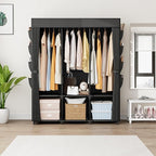 Wardrobe Closet Portable Closets for Hanging Clothes Large Capacity Clothes Rack with Cover, 3 Hanging Rods, 6 Shelves and 8 Pockets, Strong and Stable Free Standing Closet for Bedroom, Black - Image 2