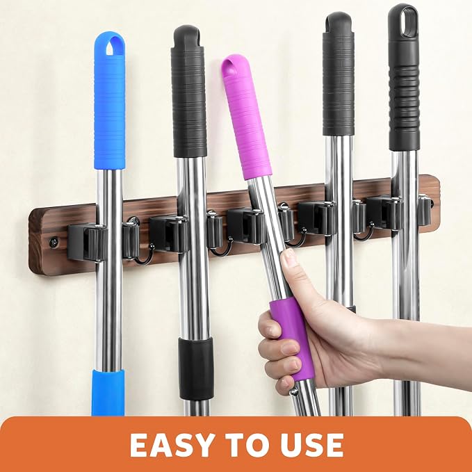 IMILLET Broom Holder Wall Mount, Rustic Broom Hanger for Laundry Room - Image 3
