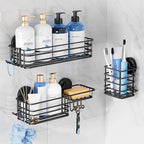 TAILI Shower Caddy Suction Cup, 3 Pack Shelves for Inside with Hooks, Black by TAILI