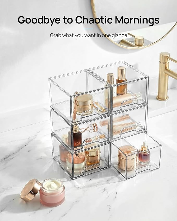 Vtopmart 4 Pack Small Clear Stackable Storage Drawers, Fits Narrow Spaces - Image 3