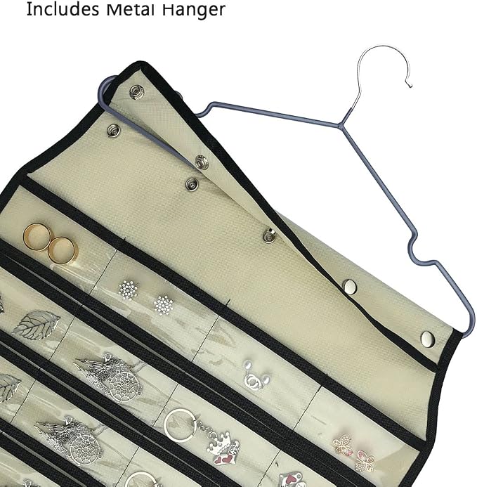 BB Brotrade Hanging Jewelry Organizer,Accessories Organizer,74 Pocket Organizer for Holding Jewelries (Beige-74 Pocket) - Image 3