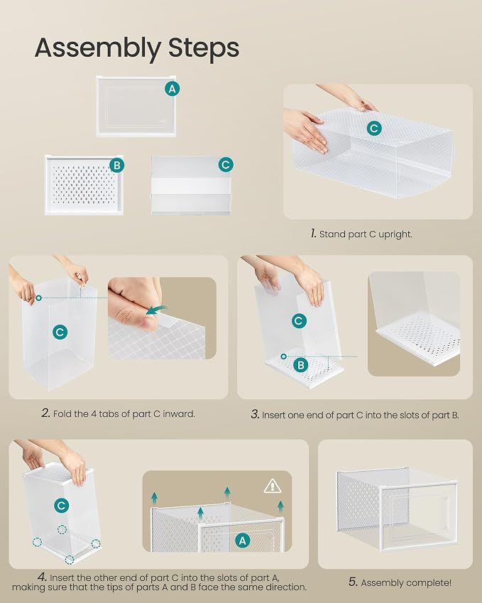 SONGMICS Shoe Boxes, Clear Plastic Sneaker Box, Pack of 12 | Stackable Shoe Storage Organizers, for Closet, 13.1 x 9.9 x 7.4 Inches, Transparent and White, DENNYS Collection ULSP12MWT - Image 7