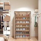 Laiensia 7-Tier Vertical Shoe Rack Organizer, Space Saving Shoe Storage Organizer, Non-Woven Cover Shoe Shelf Holds 28-35 Pairs for Bedroom, Hallway, Closet Entryway, Brown - Image 7