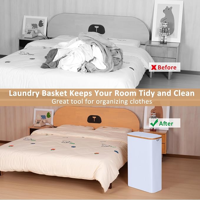 IEGrow Laundry Hamper with Lid,60L Laundry Basket with Mesh Bags,White - Image 3