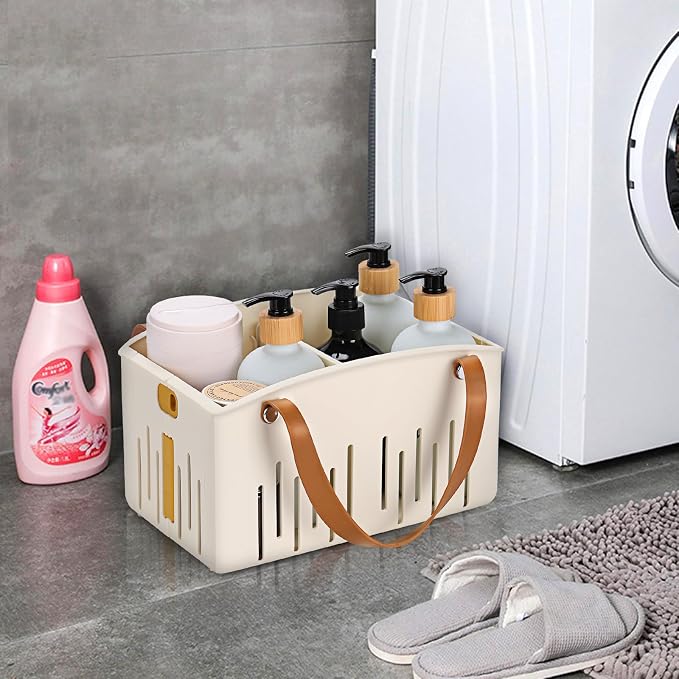Portable Shower Caddy Collapsible Plastic Shower Basket Tote with Handles Removable Divider, Cleaning Caddy Storage Organizer for Bathroom College Dorm (White) - Image 6