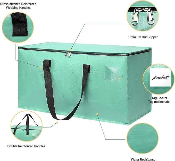Moving Bags Heavy Duty Mint Green – Large Packing Bags for Moving, Extra Large Storage Totes with Zippers and Handles - Image 3