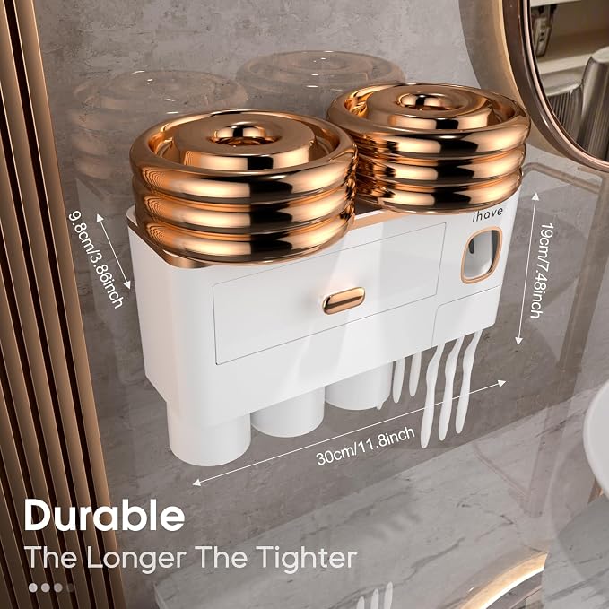 iHave Toothbrush Holders Bathrooms Wall Mount Toothpaste Dispenser & 3 Cups - Image 5