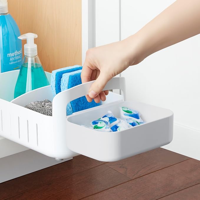 YouCopia RollOut Caddy Rolling Storage Bin with 2 Adjustable Dividers and Removable Basket for Kitchen and Bathroom Under Sink Organization, 8" Wide - Image 5