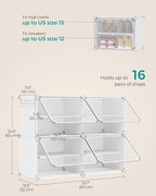 SONGMICS Shoe Rack, 4-Tier with Doors, 16-Pair Storage Cabinet | Shoe Organizer, Steel Frame, Plastic Panel, Bedroom, Entryway, Cloud White and Transparent, DAMION Collection ULPC032W01 - Image 3