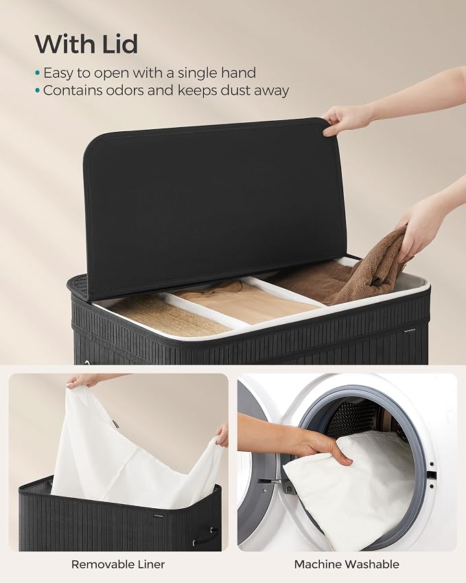 SONGMICS Bamboo Laundry Hamper with Lid, 39.6-Gallons, with Handles - Image 3