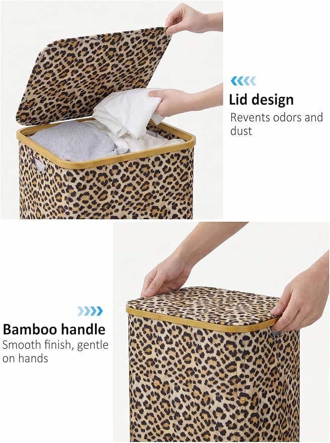 IEGrow Laundry Hamper with Lid,110L Laundry Basket with Bag,Leopard Print - Image 5