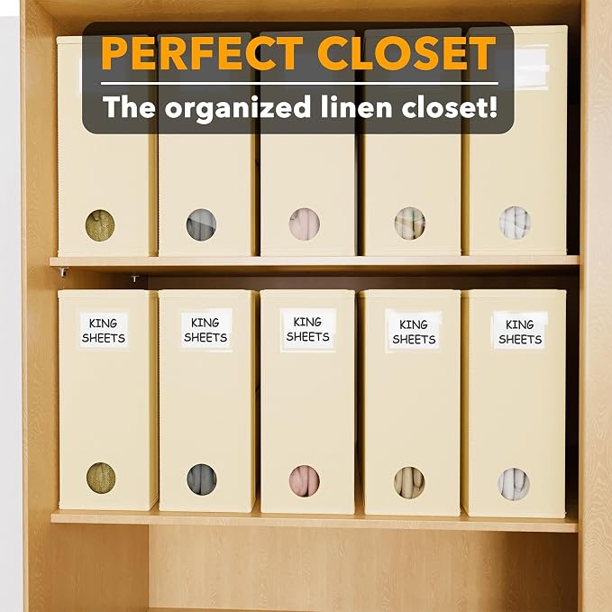 SpaceAid 10 Pack Bed Sheet Organizers and Storage, Foldable Sheet Organizer for Linen Closet, Sheets Set Folder Keeper with Window XL (Queen & King Size) Organizing Bedding Container, Beige - Image 5