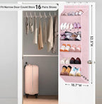 SLEEPING LAMB Over The Door Shoe Organizer for Closet with Large Deep Pockets, Narrow Shoe Rack for Door Hanging Boots Storage, Pink - Image 2