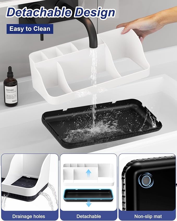 Bathroom Counter Organizer and Storage, 7 Slots Detachable Toothbrush Holders for Bathrooms, Anti-Slip Electric Toothbrush and Toothpaste Holder Countertop Vanity Organizer Accessories for Adults Kids - Image 3