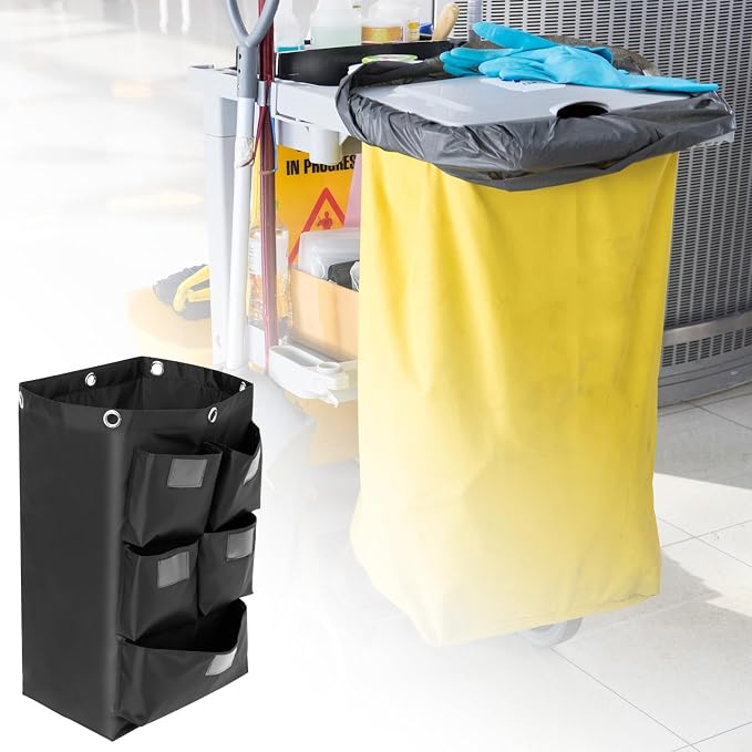 QWORK Cart Bag with 5 Pockets, Replacement Janitorial Cart Bag 25 Gallon Capacity, Organizer Bag for Housekeeping Cleaning Carts - Image 8